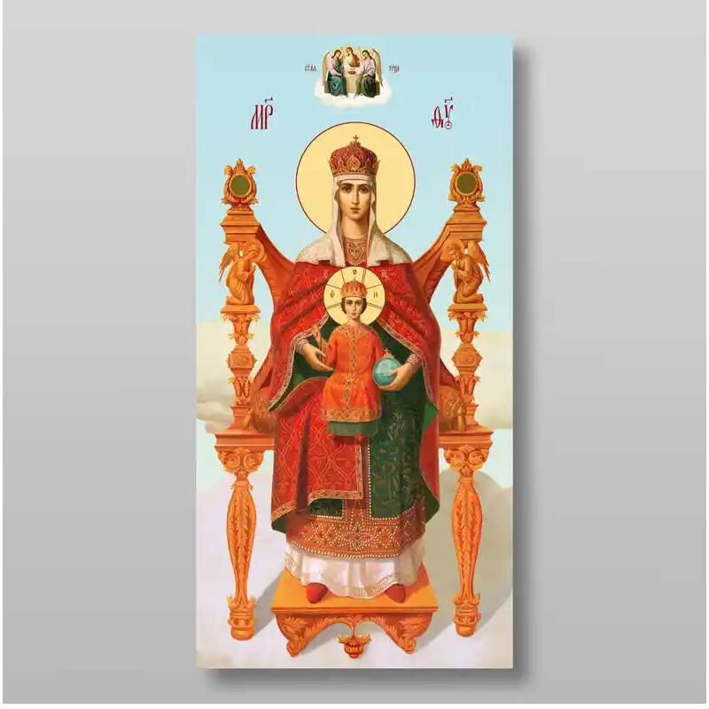 Σετ των 2 Εικόνα Ορθοδοξίας με περίγραμμα χρυσό σε ξύλο Φλαμουρίας  με  βάση Εικόνα της Θεοτόκου της βασιλεύουσας Χειροποίητη Ελληνορθόδοξη , Κρεμαστή πλάκα βυζαντινής τέχνης, χριστιανική τέχνη Διάσταση 15x11 cm (5,9 x 4,3 ίντσες) INTRAEK-2850