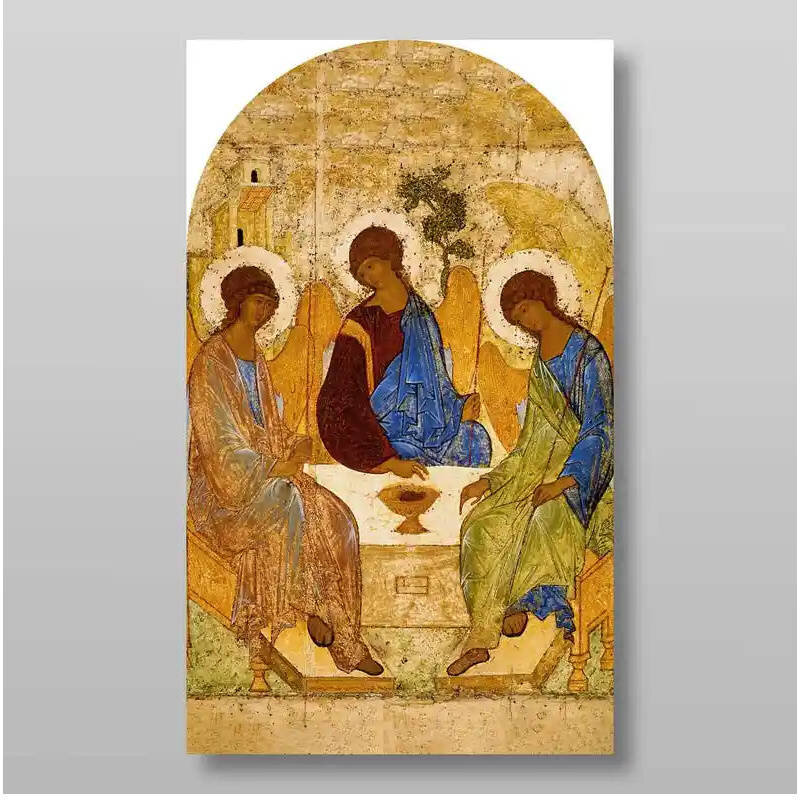 Εικόνα Ορθοδοξίας με περίγραμμα χρυσό σε ξύλο Φλαμουρίας  με  βάση Η Αγία Τριάδα Andrei Rublev Χειροποίητη Ελληνορθόδοξη , Κρεμαστή πλάκα βυζαντινής τέχνης, χριστιανική τέχνη Διάσταση 10x7 cm (3,9 x 2,8 ίντσες) INTRAEK-7842