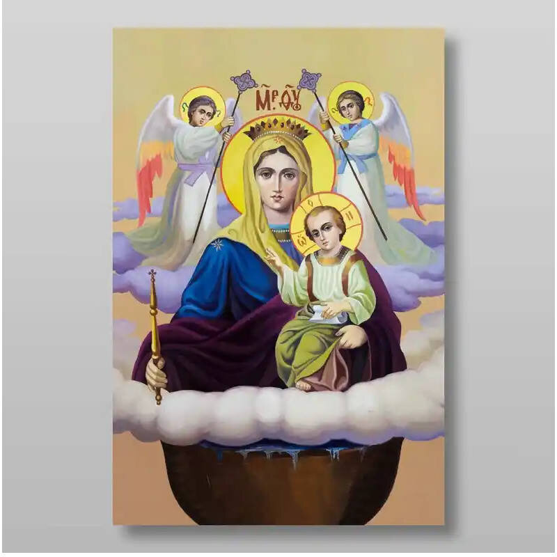 Σετ των 2 Εικόνα Ορθοδοξίας με περίγραμμα χρυσό σε ξύλο Φλαμουρίας  με  βάση Εικόνα της Θεοτόκου Ζωοδόχου Πηγής Χειροποίητη Ελληνορθόδοξη , Κρεμαστή πλάκα βυζαντινής τέχνης, χριστιανική τέχνη Διάσταση 15x11 cm (5,9 x 4,3 ίντσες) INTRAEK-2837