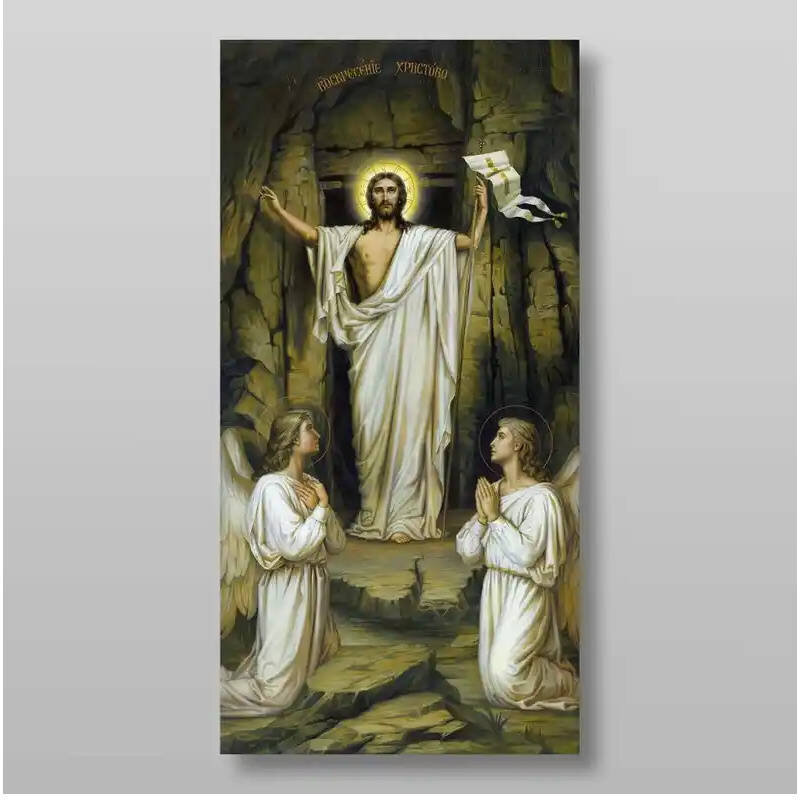 Εικόνα Ορθοδοξίας με περίγραμμα χρυσό σε ξύλο Φλαμουρίας  με  βάση Ανάσταση του Χριστού Χειροποίητη Ελληνορθόδοξη , Κρεμαστή πλάκα βυζαντινής τέχνης, χριστιανική τέχνη Διάσταση 10x7 cm (3,9 x 2,8 ίντσες) INTRAEK-7826