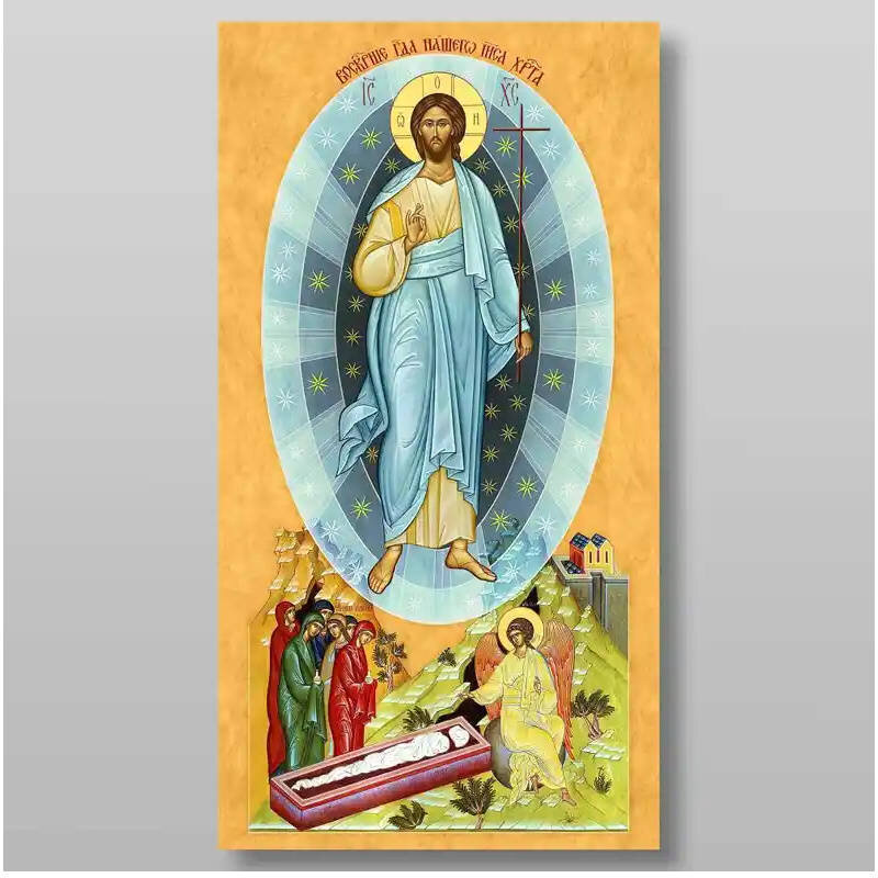 Σετ των 2 Εικόνα Ορθοδοξίας με περίγραμμα χρυσό σε ξύλο Φλαμουρίας  με  βάση Ανάσταση του Χριστού Χειροποίητη Ελληνορθόδοξη , Κρεμαστή πλάκα βυζαντινής τέχνης, χριστιανική τέχνη Διάσταση 15x11 cm (5,9 x 4,3 ίντσες) INTRAEK-2811