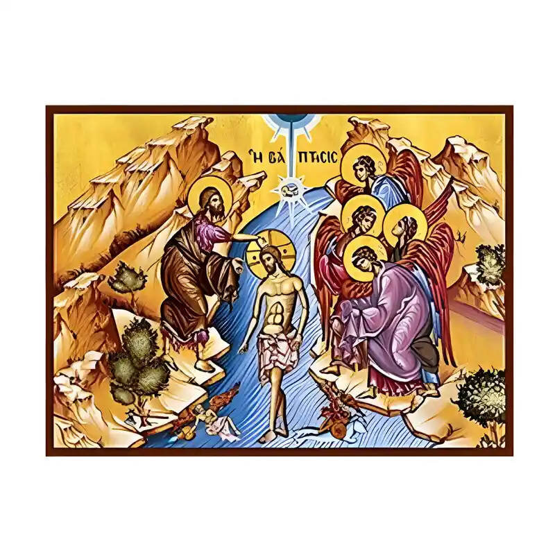 Σετ των 2 Εικόνα Ορθοδοξίας με περίγραμμα χρυσό σε ξύλο Φλαμουρίας  με  βάση Εικόνα Βάπτιση του Χριστού Χειροποίητη Ελληνορθόδοξη , Κρεμαστή πλάκα βυζαντινής τέχνης, χριστιανική τέχνη Διάσταση 10x7 cm (3,9 x 2,8 ίντσες) INTRAEK-671019