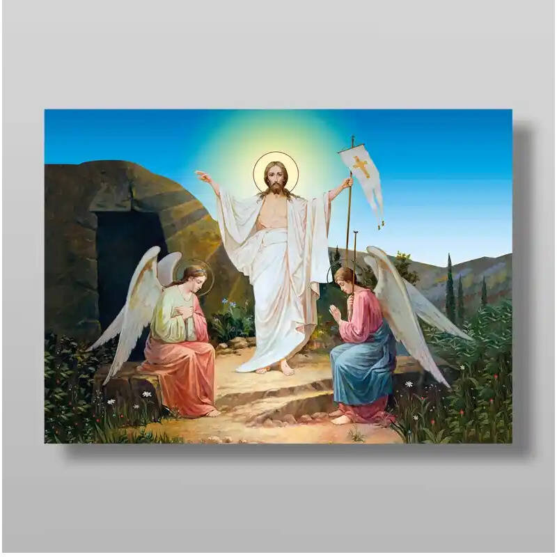 Σετ των 2 Εικόνα Ορθοδοξίας με περίγραμμα χρυσό σε ξύλο Φλαμουρίας  με  βάση Ανάσταση του Χριστού Χειροποίητη Ελληνορθόδοξη , Κρεμαστή πλάκα βυζαντινής τέχνης, χριστιανική τέχνη Διάσταση 15x11 cm (5,9 x 4,3 ίντσες) INTRAEK-2787