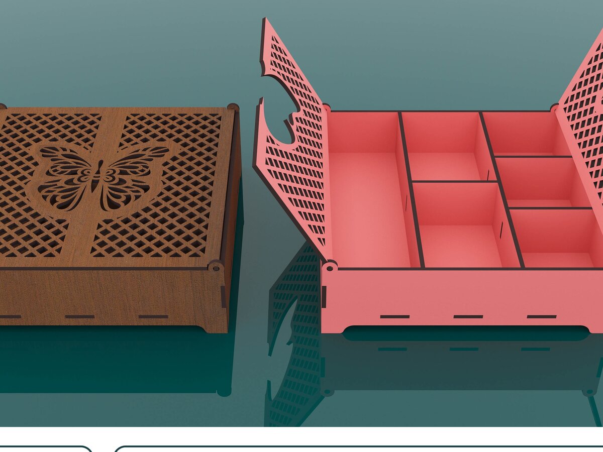 Σετ των 2 Intra απο ξύλο plywood 3mm-4mm πάχος - Διακοσμητικό Ξύλινο κουτί κοπής με λέιζερ με καπάκι Δίασταση 200x200 cm INTRAFABR-54942387