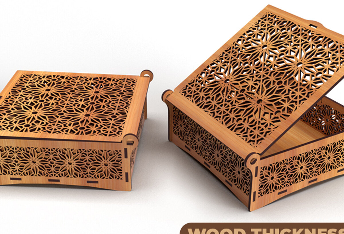 Σετ των 2 Intra απο ξύλο plywood 3mm-4mm πάχος - Διακοσμητικό Ξύλινο κουτί δώρου κομμένο με λέιζερ Δίασταση 15x15 cm INTRAFABR-88641042