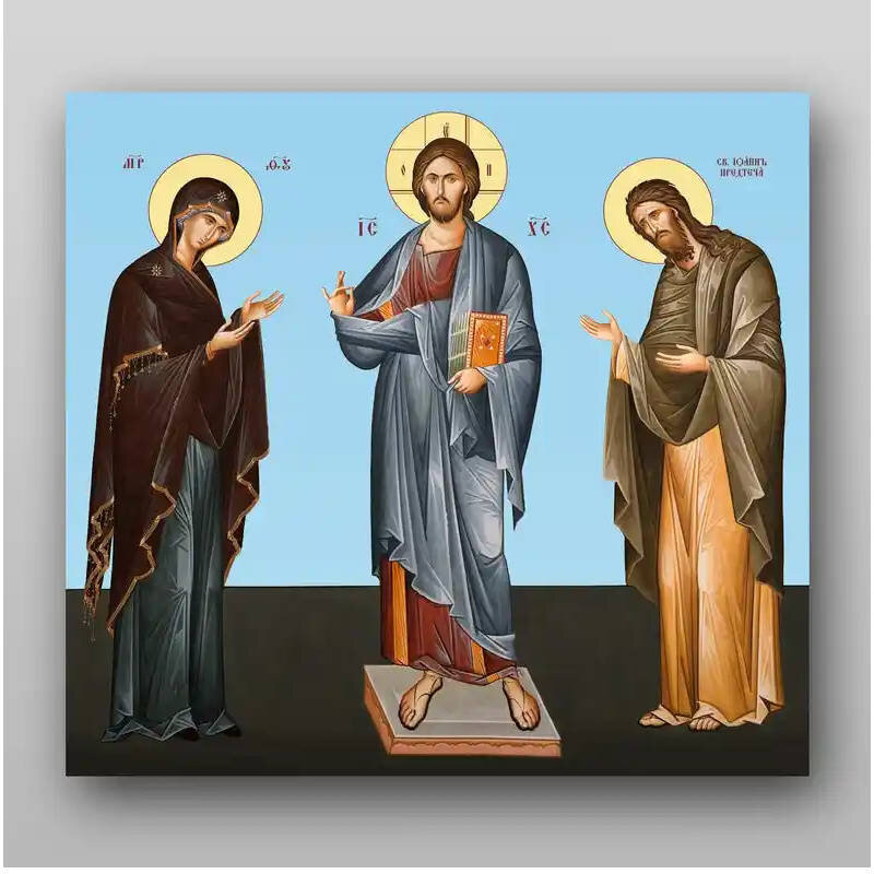 Σετ των 2 Εικόνα Ορθοδοξίας με περίγραμμα χρυσό σε ξύλο Φλαμουρίας  με  βάση Jesus Christ Deesis - Χειροποίητη Ελληνορθόδοξη , Κρεμαστή πλάκα βυζαντινής τέχνης, χριστιανική τέχνη Διάσταση 15x11 cm (5,9 x 4,3 ίντσες) INTRAEK-2766