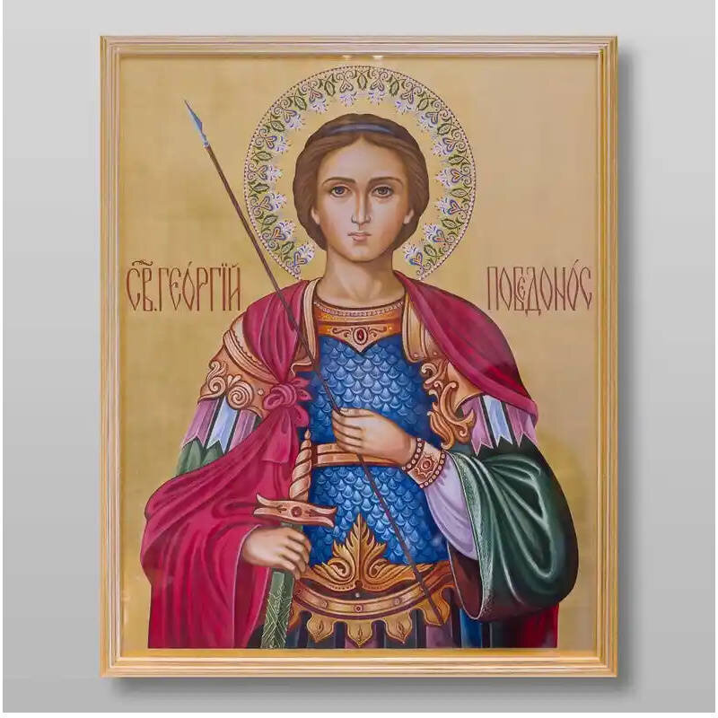 Σετ των 2 Εικόνα Ορθοδοξίας με περίγραμμα χρυσό σε ξύλο Φλαμουρίας  με  βάση Γεώργιος ο Νικομάχος Μεγαλομάρτυρας, Χειροποίητη Ελληνορθόδοξη , Κρεμαστή πλάκα βυζαντινής τέχνης, χριστιανική τέχνη Διάσταση 15x11 cm (5,9 x 4,3 ίντσες) INTRAEK-2764