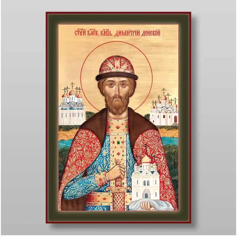 Σετ των 2 Εικόνα Ορθοδοξίας με περίγραμμα χρυσό σε ξύλο Φλαμουρίας  με  βάση Demetrius Donskoy ο άγιος ευγενής πρίγκιπας, Χειροποίητη Ελληνορθόδοξη , Κρεμαστή πλάκα βυζαντινής τέχνης, χριστιανική τέχνη Διάσταση 15x11 cm (5,9 x 4,3 ίντσες) INTRAEK-2758