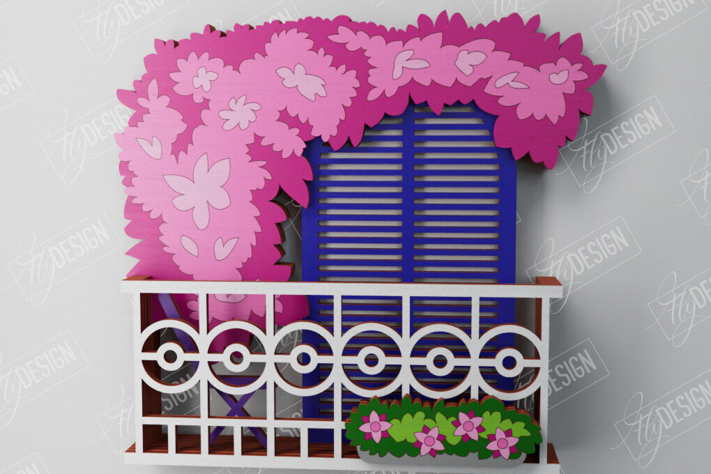 Intra απο ξύλο plywood 3mm-4mm πάχος - Διακοσμητικό Μπαλκόνι με στρώσεις | Τέχνη τοίχου Δίασταση 40x50 cm INTRAFABR-106187864