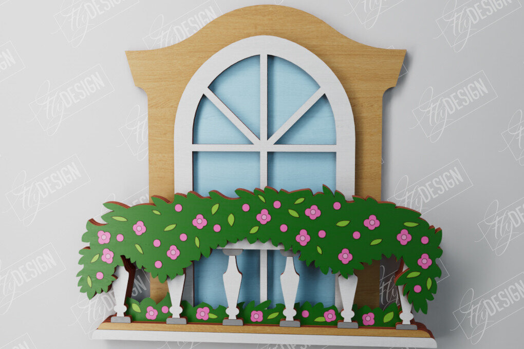 Intra απο ξύλο plywood 3mm-4mm πάχος - Διακοσμητικό Μπαλκόνι με στρώσεις | Τέχνη τοίχου Δίασταση 40x50 cm INTRAFABR-106188041