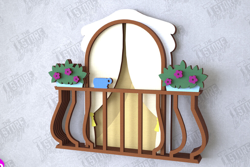 Σετ των 2 Intra απο ξύλο plywood 3mm-4mm πάχος - Διακοσμητικό Μπαλκόνι με στρώσεις | Διακόσμηση τοίχου Δίασταση 20x20 cm INTRAFABR-112089071