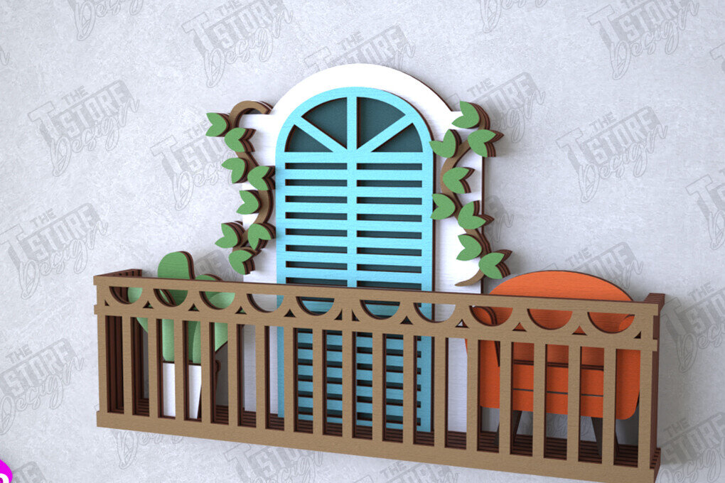 Σετ των 2 Intra απο ξύλο plywood 3mm-4mm πάχος - Διακοσμητικό Μπαλκόνι με στρώσεις | Διακόσμηση τοίχου Δίασταση 20x20 cm INTRAFABR-112089015