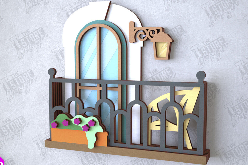 Σετ των 2 Intra απο ξύλο plywood 3mm-4mm πάχος - Διακοσμητικό Μπαλκόνι με στρώσεις | Διακόσμηση τοίχου Δίασταση 20x20 cm INTRAFABR-112089019