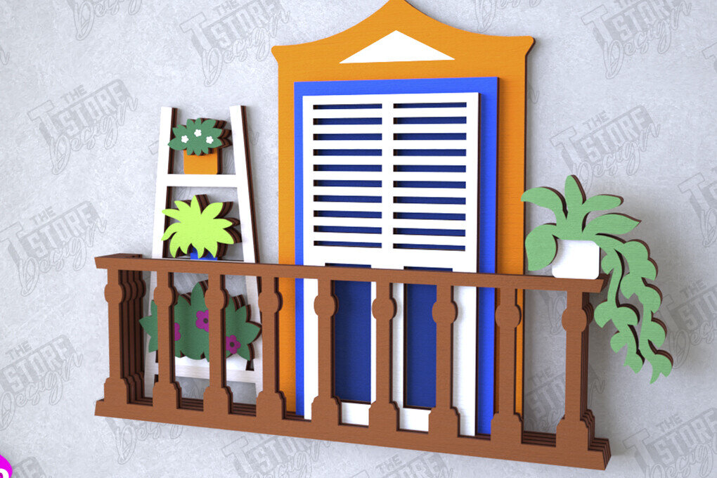 Σετ των 3 Intra απο ξύλο plywood 3mm-4mm πάχος - Διακοσμητικό Μπαλκόνι με στρώσεις | Διακόσμηση τοίχου Δίασταση 20x20 cm INTRAFABR-112089041