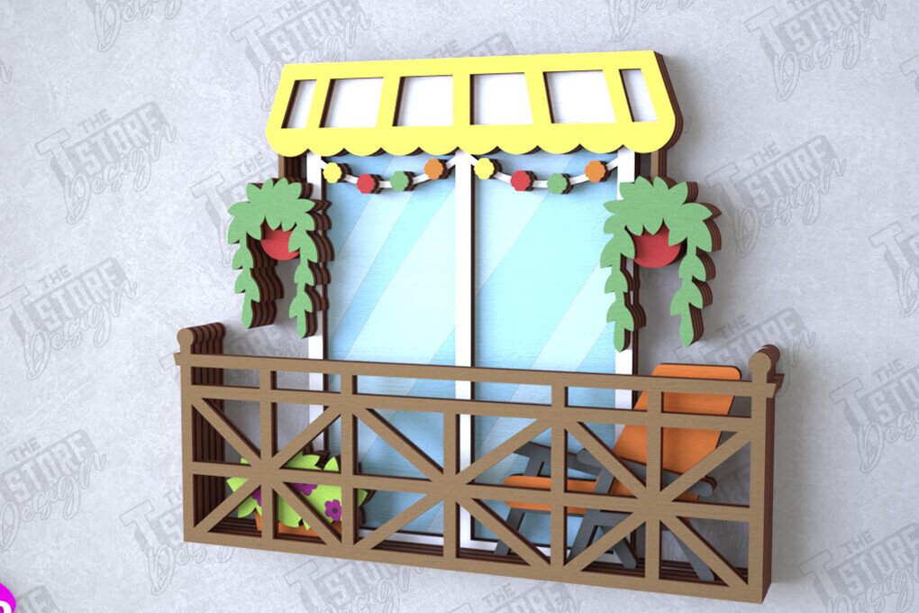 Σετ των 2 Intra απο ξύλο plywood 3mm-4mm πάχος - Διακοσμητικό Μπαλκόνι με στρώσεις | Διακόσμηση τοίχου Δίασταση 20x20 cm INTRAFABR-112089063