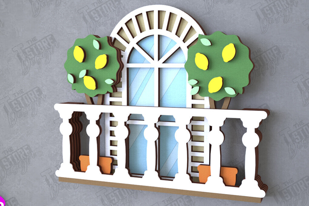 Σετ των 2 Intra απο ξύλο plywood 3mm-4mm πάχος - Διακοσμητικό Μπαλκόνι με στρώσεις | Διακόσμηση τοίχου Δίασταση 20x20 cm INTRAFABR-112089011