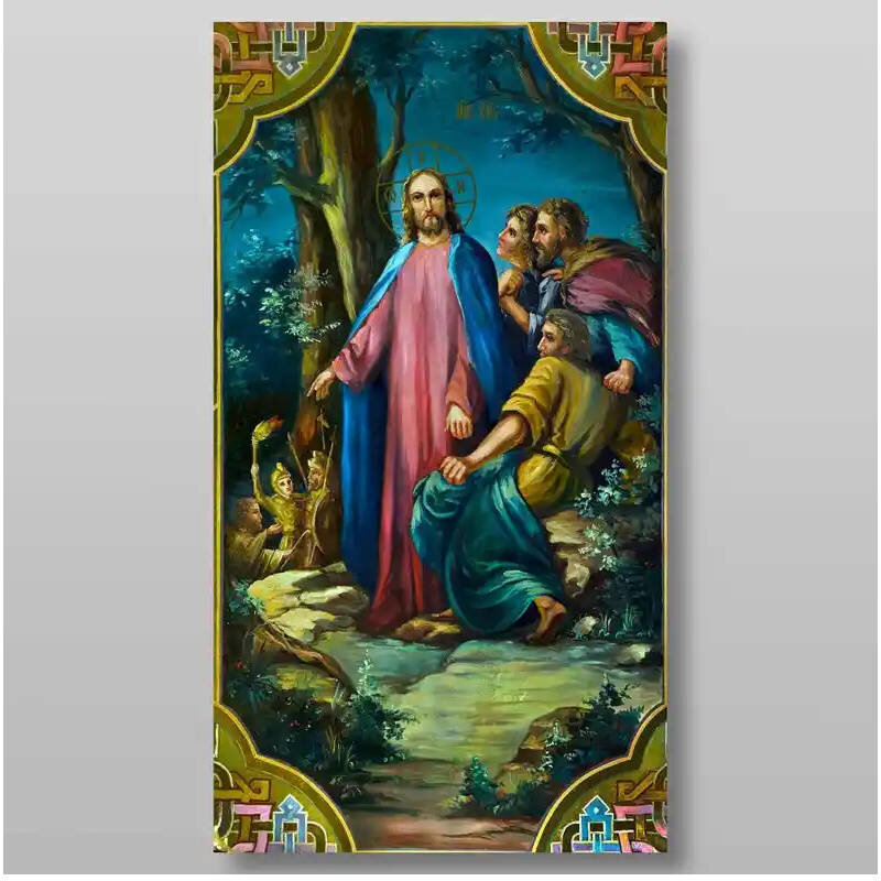 Σετ των 2 Εικόνα Ορθοδοξίας με περίγραμμα χρυσό σε ξύλο Φλαμουρίας  με  βάση Στον Κήπο της Γεθσημανή Χειροποίητη Ελληνορθόδοξη , Κρεμαστή πλάκα βυζαντινής τέχνης, χριστιανική τέχνη Διάσταση 15x11 cm (5,9 x 4,3 ίντσες) INTRAEK-2730