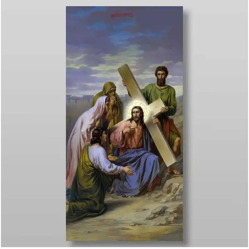 Σετ των 2 Εικόνα Ορθοδοξίας με περίγραμμα χρυσό σε ξύλο Φλαμουρίας  με  βάση Μεταφέροντας τον Σταυρό Χειροποίητη Ελληνορθόδοξη , Κρεμαστή πλάκα βυζαντινής τέχνης, χριστιανική τέχνη Διάσταση 15x11 cm (5,9 x 4,3 ίντσες) INTRAEK-2728