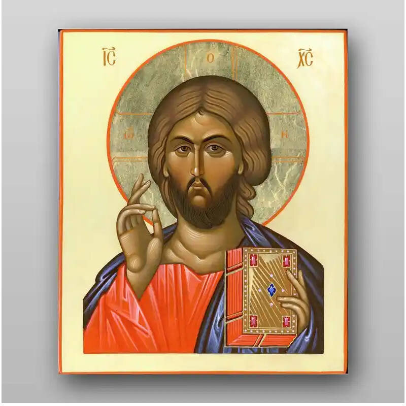 Σετ των 2 Εικόνα Ορθοδοξίας με περίγραμμα χρυσό σε ξύλο Φλαμουρίας  με  βάση Εικόνα του Ιησού Χριστού - Χειροποίητη Ελληνορθόδοξη , Κρεμαστή πλάκα βυζαντινής τέχνης, χριστιανική τέχνη Διάσταση 15x11 cm (5,9 x 4,3 ίντσες) INTRAEK-2715