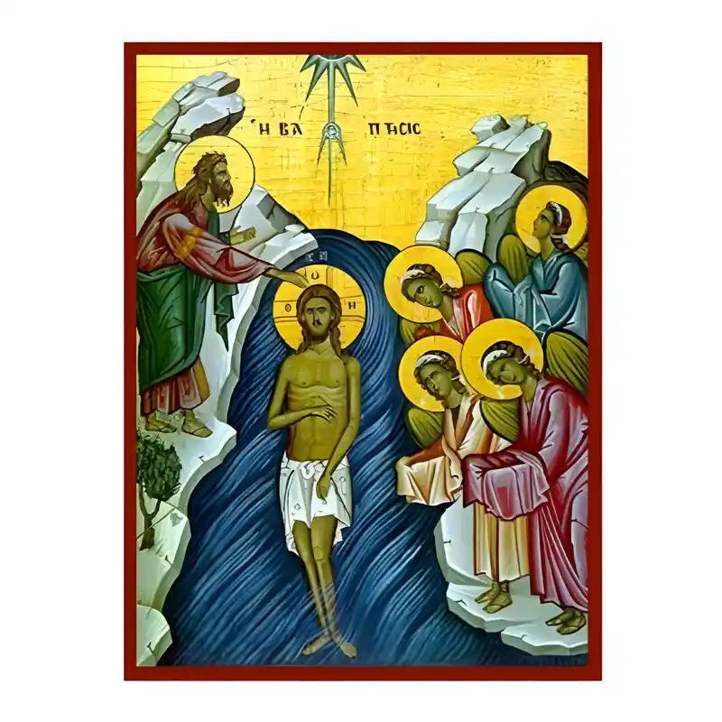 Σετ των 2 Εικόνα Ορθοδοξίας με περίγραμμα χρυσό σε ξύλο Φλαμουρίας  με  βάση Εικόνα Βάπτιση του Χριστού Χειροποίητη Ελληνορθόδοξη , Κρεμαστή πλάκα βυζαντινής τέχνης, χριστιανική τέχνη Διάσταση 10x7 cm (3,9 x 2,8 ίντσες) INTRAEK-671018