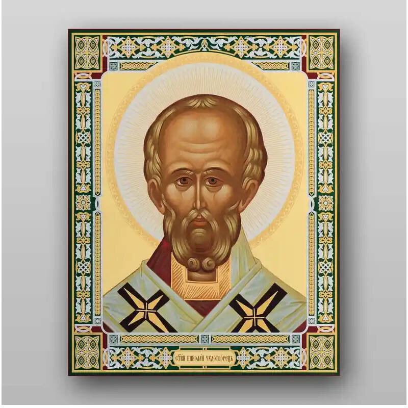 Σετ των 2 Εικόνα Ορθοδοξίας με περίγραμμα χρυσό σε ξύλο Φλαμουρίας  με  βάση Εικόνα του Αγίου Νικολάου - Χειροποίητη Ελληνορθόδοξη , Κρεμαστή πλάκα βυζαντινής τέχνης, χριστιανική τέχνη Διάσταση 21x15 cm (8,3 x 5,9 ίντσες) INTRAEK-321301