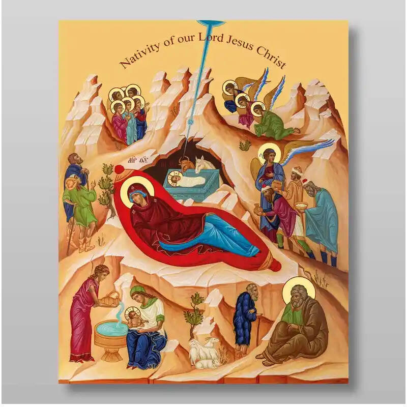 Σετ 2 τεμαχίων – Εικόνα Ορθοδοξίας με περίγραμμα χρυσό σε ξύλο Φλαμουρίας  με  βάση Εικόνα της Γέννησης του Χριστού - Χειροποίητη Ελληνορθόδοξη , Κρεμαστή πλάκα βυζαντινής τέχνης, χριστιανική τέχνη Διάσταση 15x11 cm (5,9 x 4,3 ίντσες) INTRAEK-21171