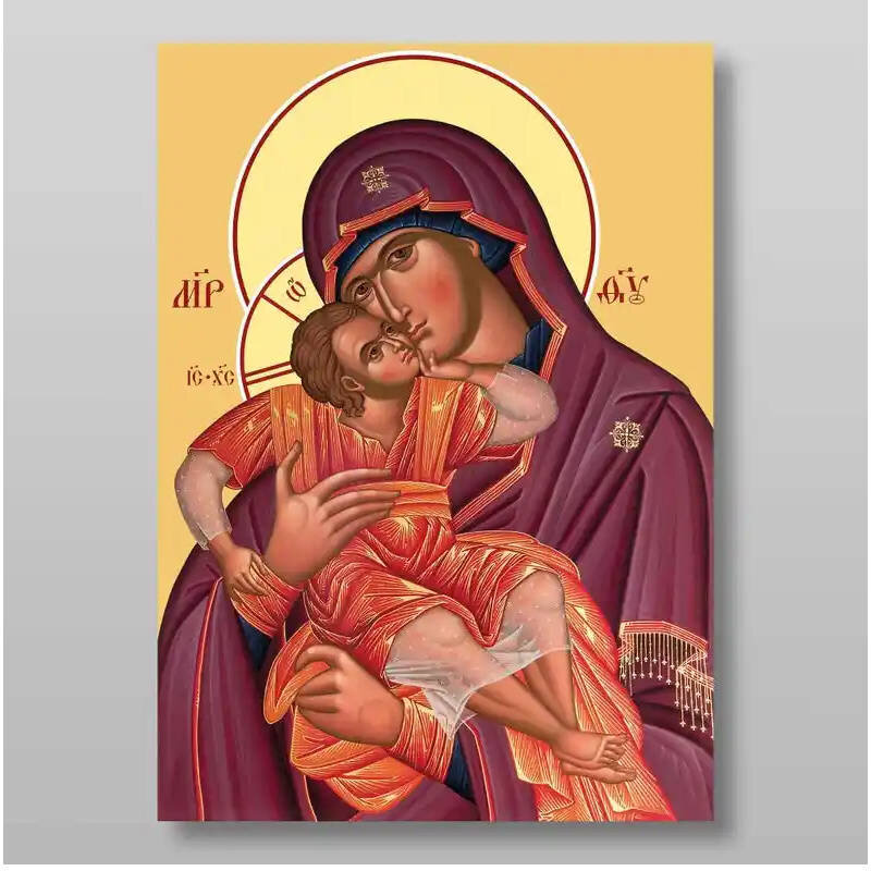 Σετ 2 τεμαχίων – Εικόνα Ορθοδοξίας με περίγραμμα χρυσό σε ξύλο Φλαμουρίας  με  βάση Εικόνα της Θεοτόκου Χειροποίητη Ελληνορθόδοξη , Κρεμαστή πλάκα βυζαντινής τέχνης, χριστιανική τέχνη Διάσταση 15x11 cm (5,9 x 4,3 ίντσες) INTRAEK-21169