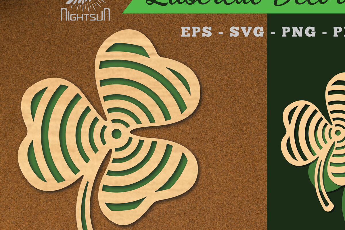 Σετ των 2 Intra απο ξύλο plywood 3mm-4mm πάχος - Διακοσμητικό κομμένο με λέιζερ τριφύλλι διακόσμηση Δίασταση 20x20 cm INTRAFABR-119435372