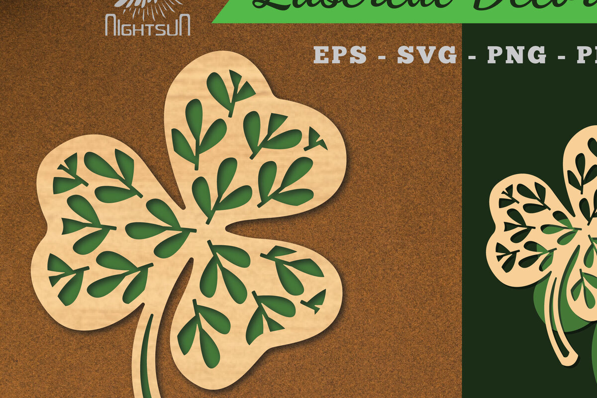 Σετ των 2 Intra απο ξύλο plywood 3mm-4mm πάχος - Διακοσμητικό κομμένο με λέιζερ τριφύλλι διακόσμηση Δίασταση 20x20 cm INTRAFABR-119435439