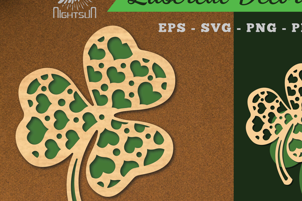 Σετ των 2 Intra απο ξύλο plywood 3mm-4mm πάχος - Διακοσμητικό κομμένο με λέιζερ τριφύλλι διακόσμηση Δίασταση 20x20 cm INTRAFABR-119435041