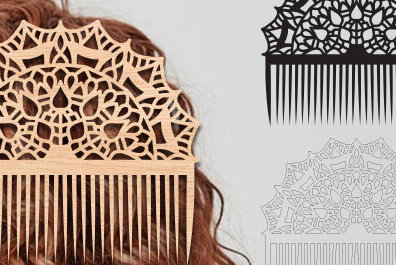 Σετ των 2 Intra απο ξύλο plywood 3mm-4mm πάχος - Διακοσμητικές πλαϊνές χτένες μαλλιών με λέιζερ  Δίασταση 20x20 cm INTRAFABR-97581854