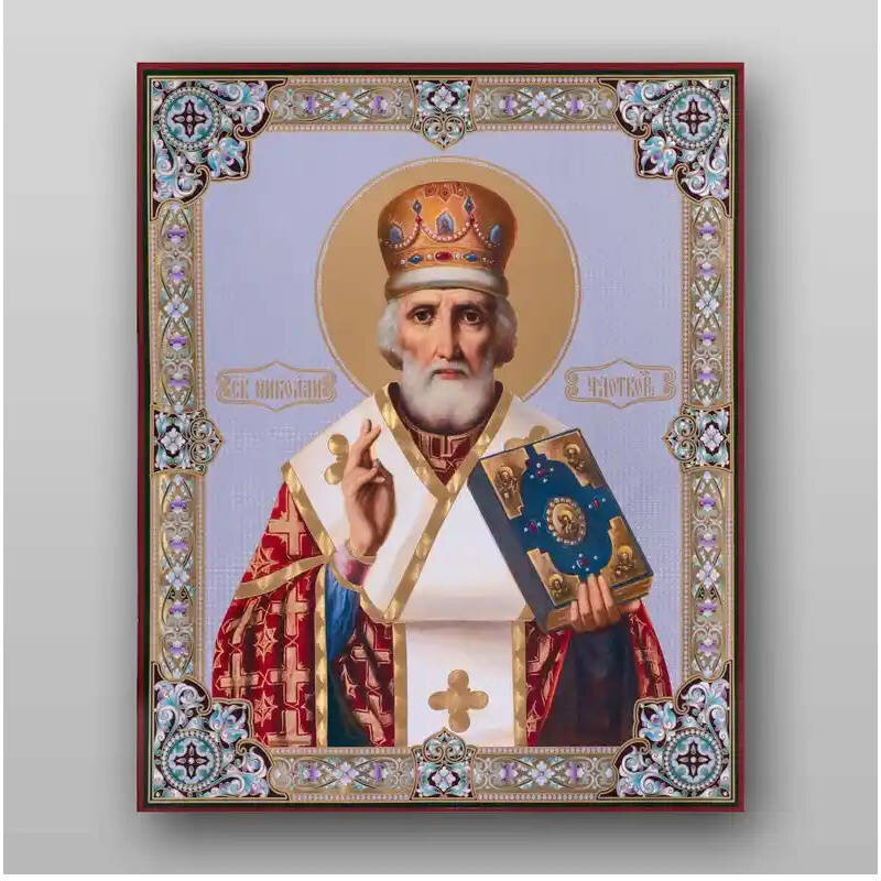 Σετ 2 τεμαχίων – Εικόνα Ορθοδοξίας με περίγραμμα χρυσό σε ξύλο Φλαμουρίας  με  βάση Εικόνα του Αγίου Νικολάου - Χειροποίητη Ελληνορθόδοξη , Κρεμαστή πλάκα βυζαντινής τέχνης, χριστιανική τέχνη Διάσταση 15x11 cm (5,9 x 4,3 ίντσες) INTRAEK-21062