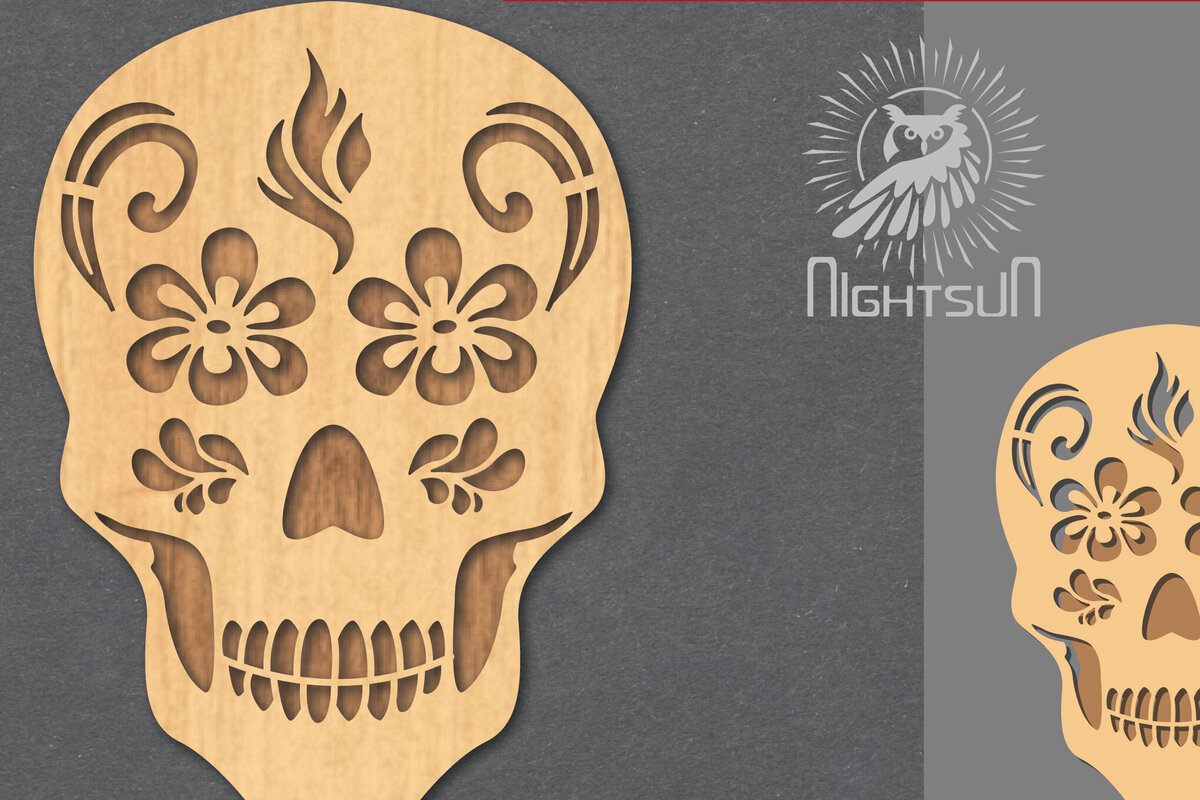 Σετ των 2 Intra απο ξύλο plywood 3mm-4mm πάχος - Διακοσμητικό διακοσμητικό κοπής με λέιζερ κρανίου 2 Δίασταση 20x20 cm INTRAFABR-124402751