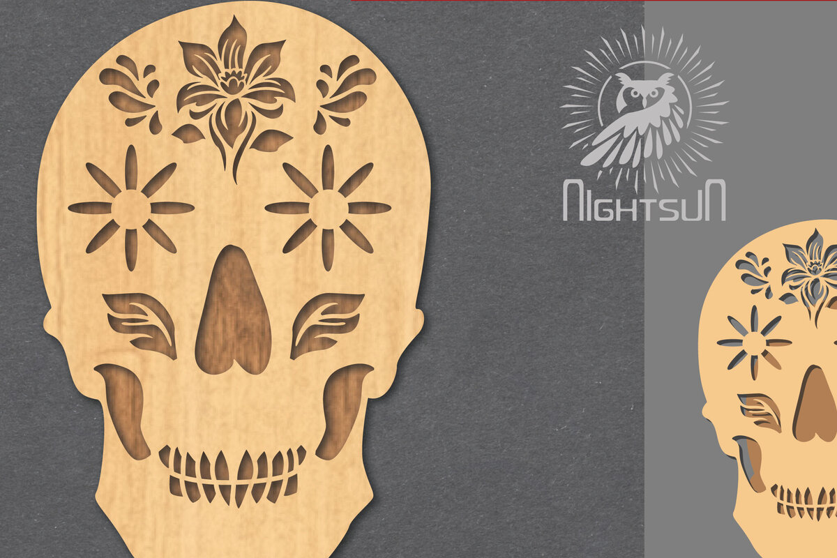 Σετ των 2 Intra απο ξύλο plywood 3mm-4mm πάχος - Διακοσμητικό διακοσμητικό κοπής με λέιζερ κρανίου 3 Δίασταση 20x20 cm INTRAFABR-124402754