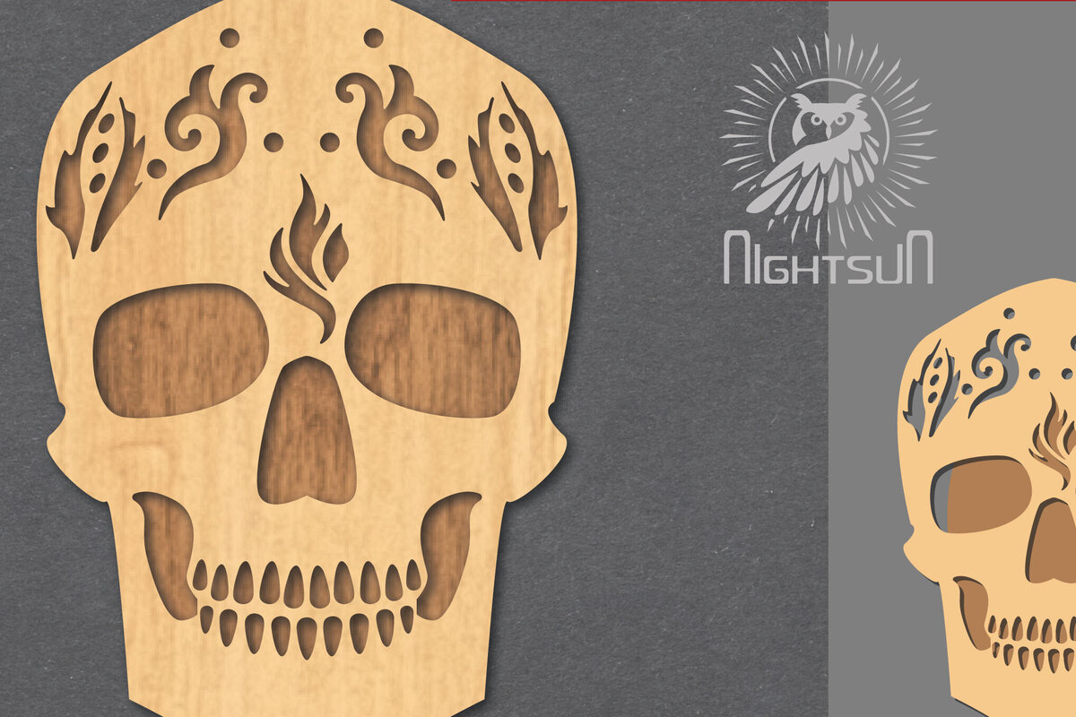 Σετ των 2 Intra απο ξύλο plywood 3mm-4mm πάχος - Διακοσμητικό διακοσμητικό κοπής με λέιζερ κρανίου 6 Δίασταση 20x20 cm INTRAFABR-124402917