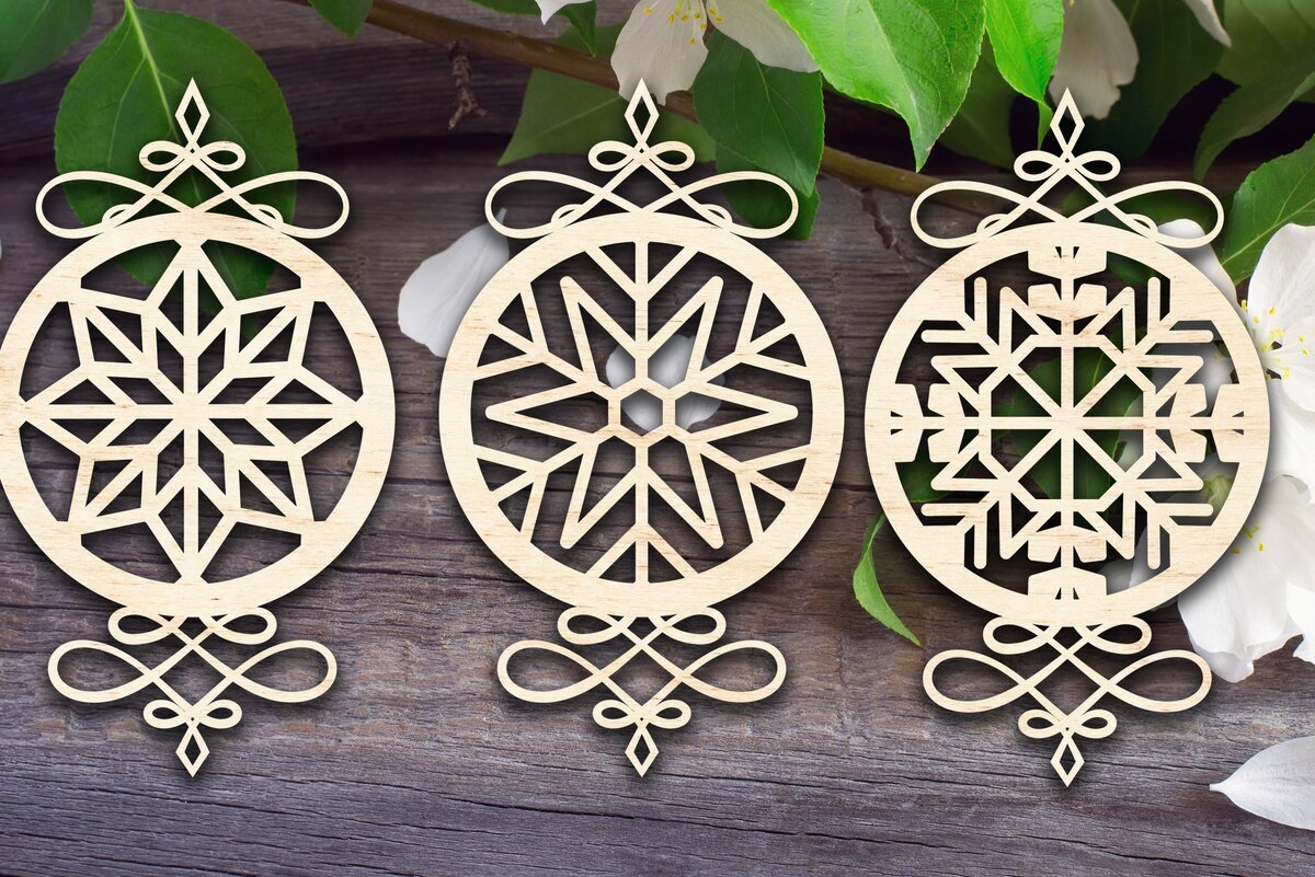 Σετ των 3 Intra απο ξύλο plywood 3mm-4mm πάχος - Διακοσμητικό στολίδι με νιφάδες χιονιού V3-3 Δίασταση 6x6 cm INTRAFABR-35546545