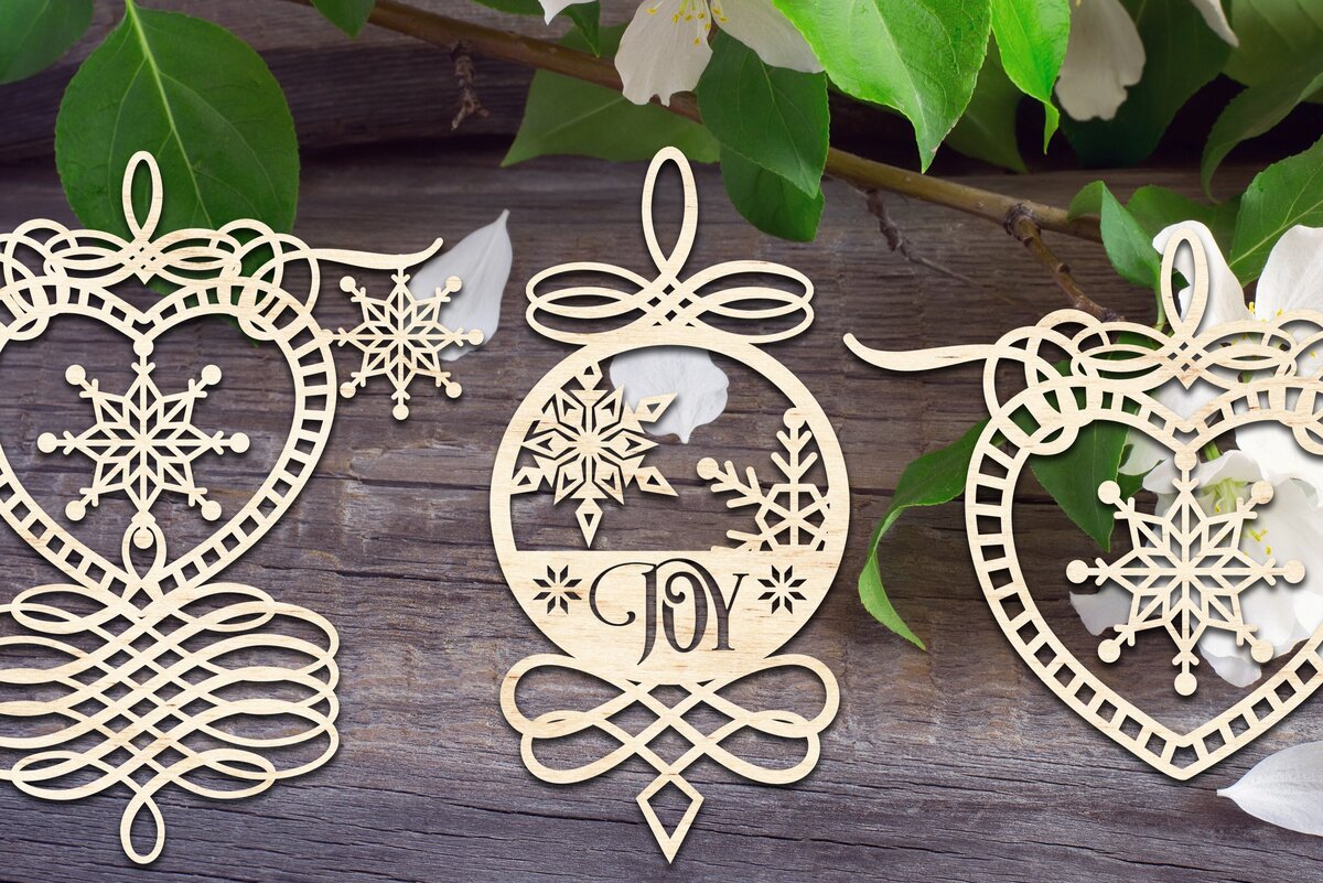 Σετ των 3 Intra απο ξύλο plywood 3mm-4mm πάχος - Διακοσμητικά στολίδια με νιφάδες χιονιού V1 Δίασταση 6x6 cm INTRAFABR-34984546