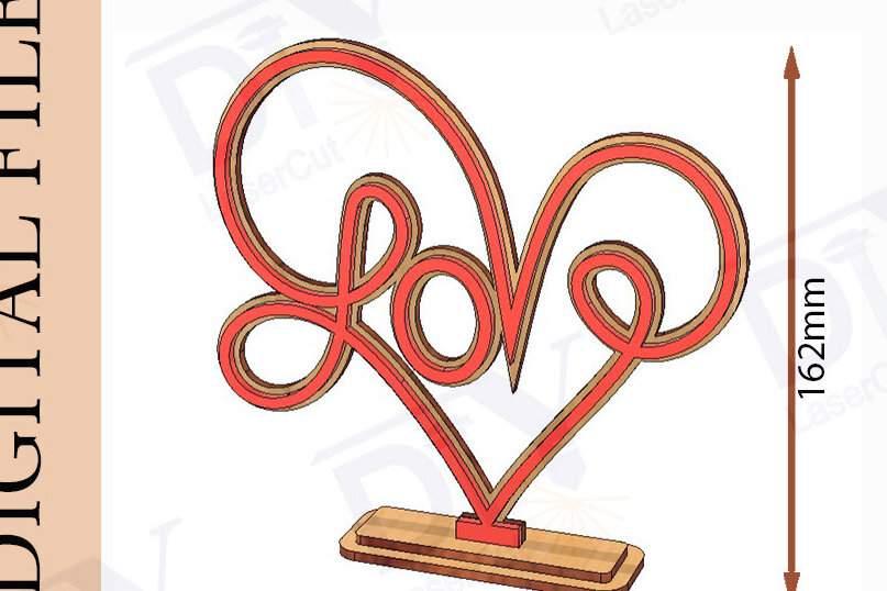 Σετ των 2 Intra απο ξύλο plywood 3mm-4mm πάχος - Διακοσμητικό Stand Love Heart Laser Cut Δίασταση 20x20 cm INTRAFABR-113379336