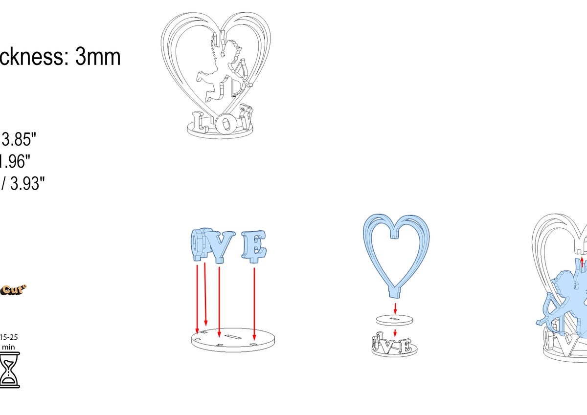 Σετ των 2 Intra απο ξύλο plywood 3mm-4mm πάχος - Διακοσμητικό άγαλμα για την Ημέρα του Αγίου Βαλεντίνου Δίασταση 20x20 cm INTRAFABR-113527140