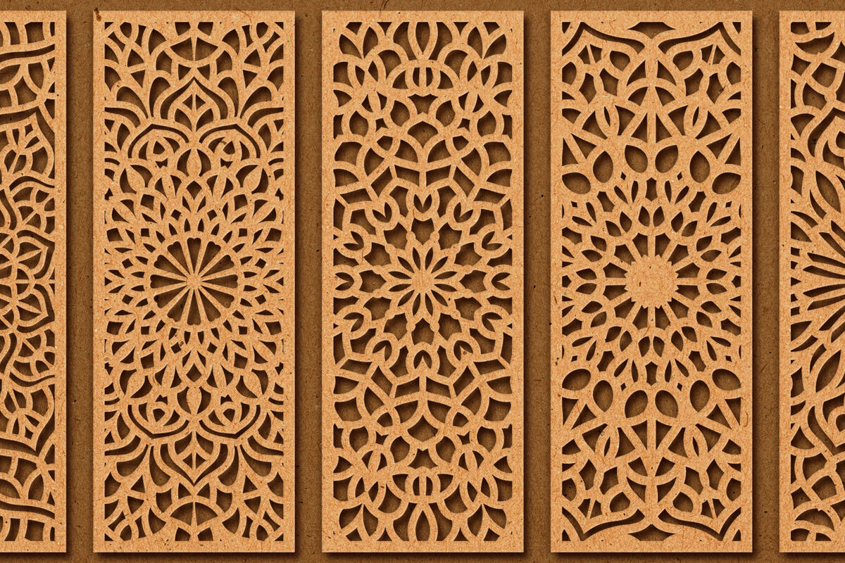 Σετ των 3 Intra απο ξύλο plywood 3mm-4mm πάχος - Διακοσμητικό πάνελ κοπής λέιζερ  28 Δίασταση 6x6 cm INTRAFABR-74597182