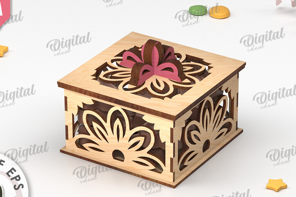 Σετ των 2 Intra απο ξύλο plywood 3mm-4mm πάχος - Διακοσμητικό Ξύλινο Κουτί Δώρου Κοπή Laser Δίασταση 15x15 cm INTRAFABR-115294852