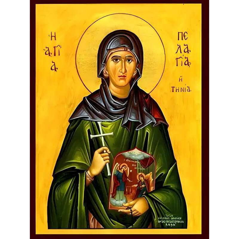 Εικόνα Ορθοδοξίας με περίγραμμα χρυσό σε ξύλο Φλαμουρίας  με  βάση Εικόνα ΑΓΙΑ ΠΕΛΑΓΙΑ, Η ΤΗΝΙΑ Χειροποίητη Ελληνορθόδοξη εικόνα του Ιησού Χριστού, Κρεμαστή πλάκα βυζαντινής τέχνης, χριστιανική τέχνη Διάσταση 40x30 cm (10,2x7,9 ίντσες)  INTRAEK-1447757865