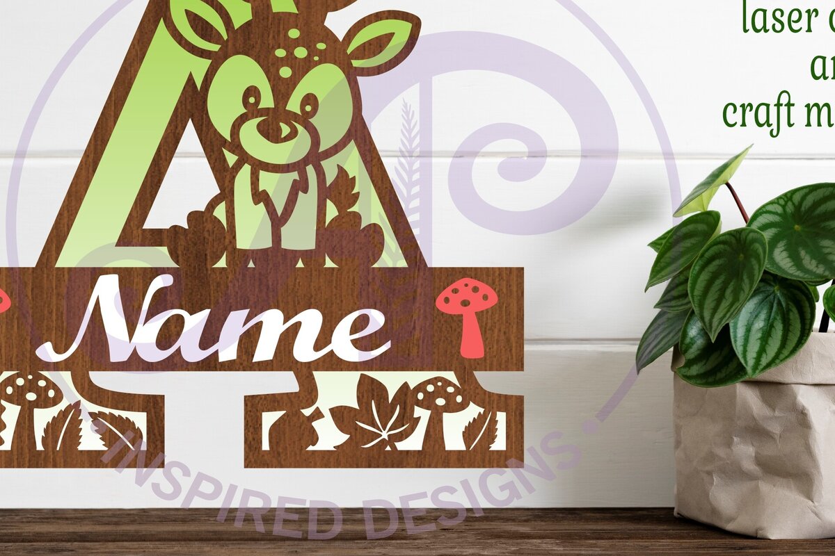 Intra απο ξύλο plywood 3mm-4mm πάχος - Μονόγραμμα με κεφαλαίο ελάφι Επιστολή  Δίασταση 30x20 cm INTRAFABR-84539404