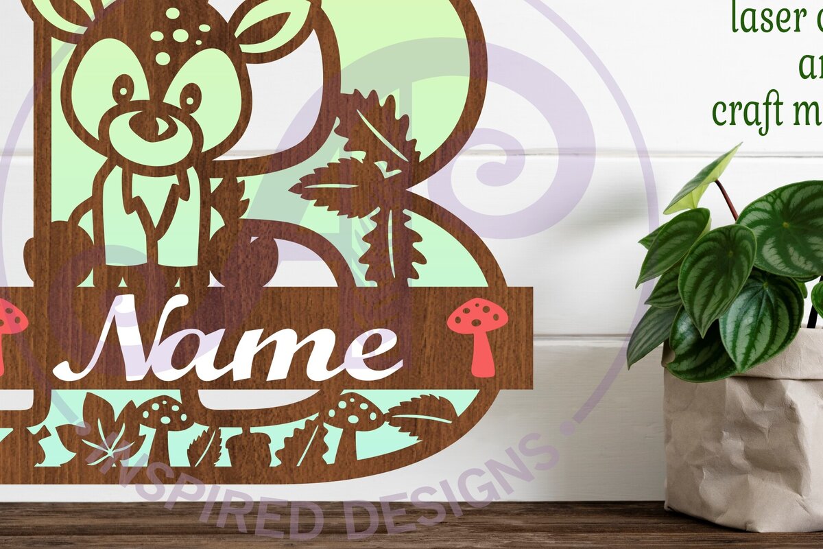 Intra απο ξύλο plywood 3mm-4mm πάχος - Μονόγραμμα με κεφαλαίο ελάφι Γράμμα B  Δίασταση 30x20 cm INTRAFABR-84539433