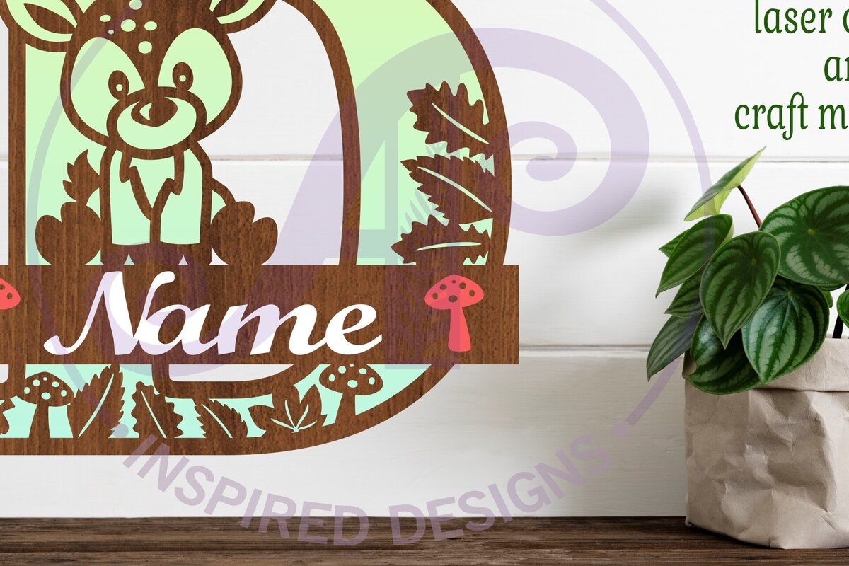 Intra απο ξύλο plywood 3mm-4mm πάχος - Μονόγραμμα με κεφαλαίο ελάφι Επιστολή D  Δίασταση 30x20 cm INTRAFABR-84539480