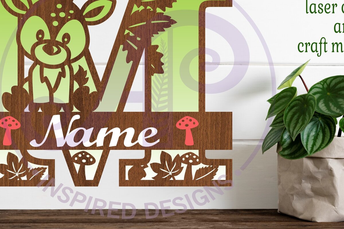 Intra απο ξύλο plywood 3mm-4mm πάχος - Μονόγραμμα με κεφαλαίο ελάφι Επιστολή M  Δίασταση 30x20 cm INTRAFABR-84539721