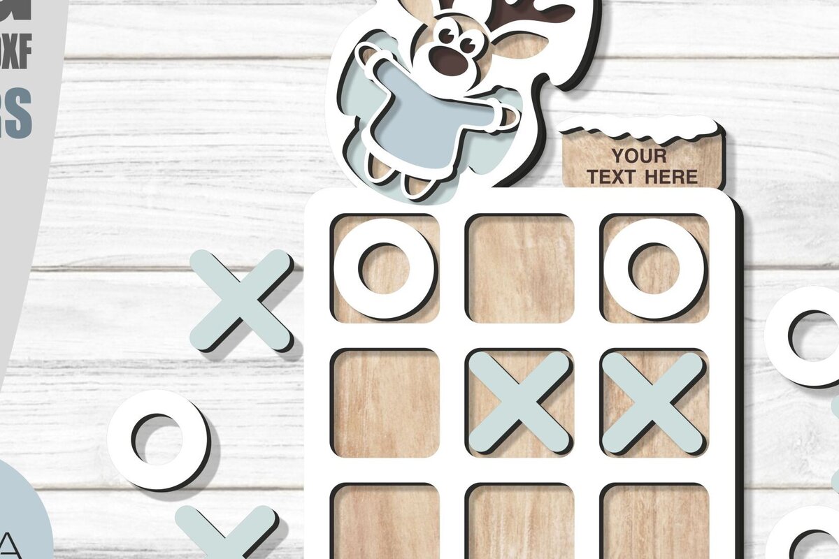 Σετ των 2 Intra απο ξύλο plywood 3mm-4mm πάχος - Deer Christmas Tic Tac Toe Laser Cut Fil Δίασταση 15x15 cm INTRAFABR-97047265