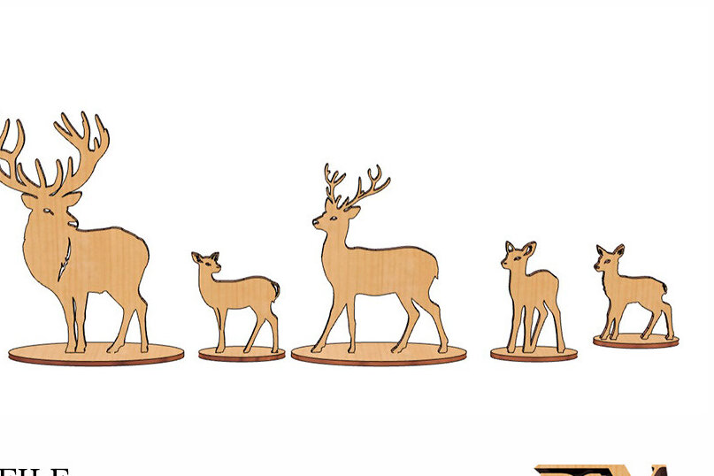 Σετ των 2 Intra απο ξύλο plywood 3mm-4mm πάχος - Deer Family Cut File Laser  Δίασταση 20x20 cm INTRAFABR-111367926