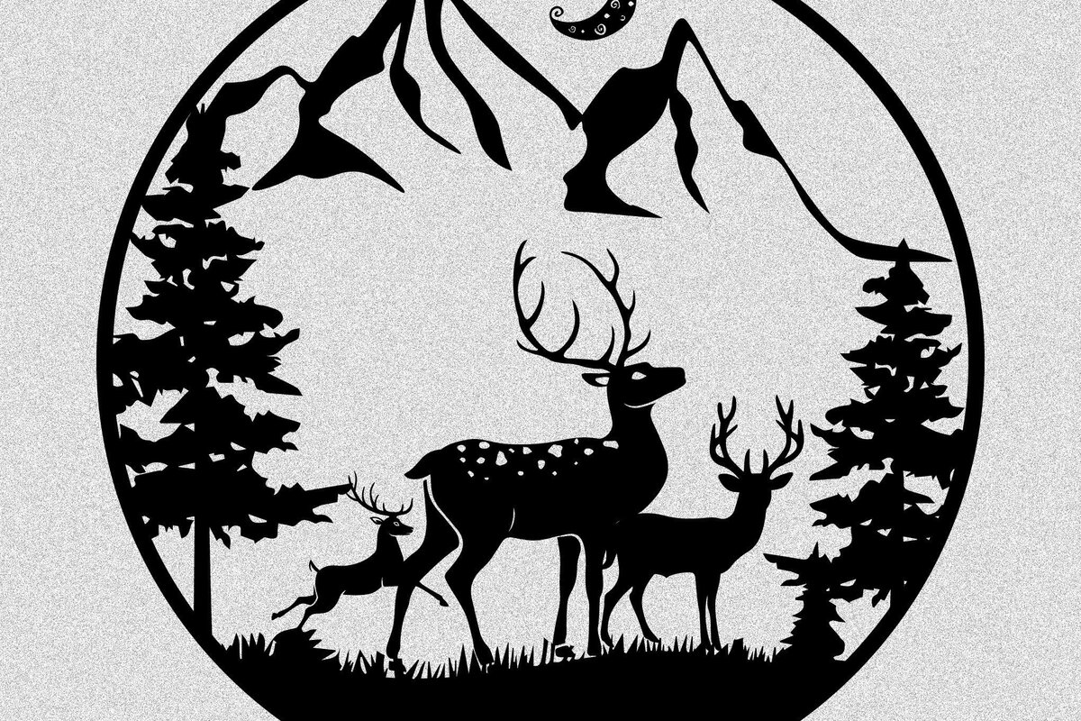 Intra απο ξύλο plywood 3mm-4mm πάχος - Deer Family  Laser Cut Sing with Moon Δίασταση 30x20 cm INTRAFABR-33541507