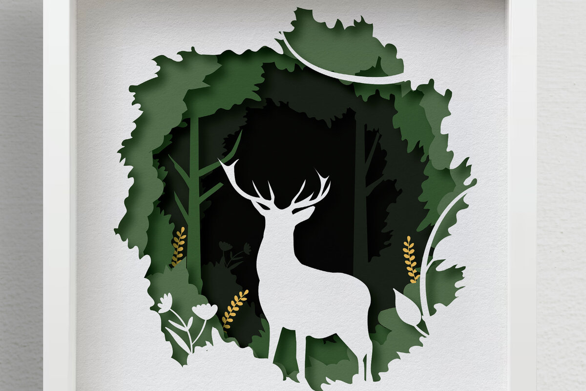 Σετ των 2 Intra απο ξύλο plywood 3mm-4mm πάχος - Deer Forest Shadow Box , 3D Mandala Δίασταση 25x25 cm INTRAFABR-57872049